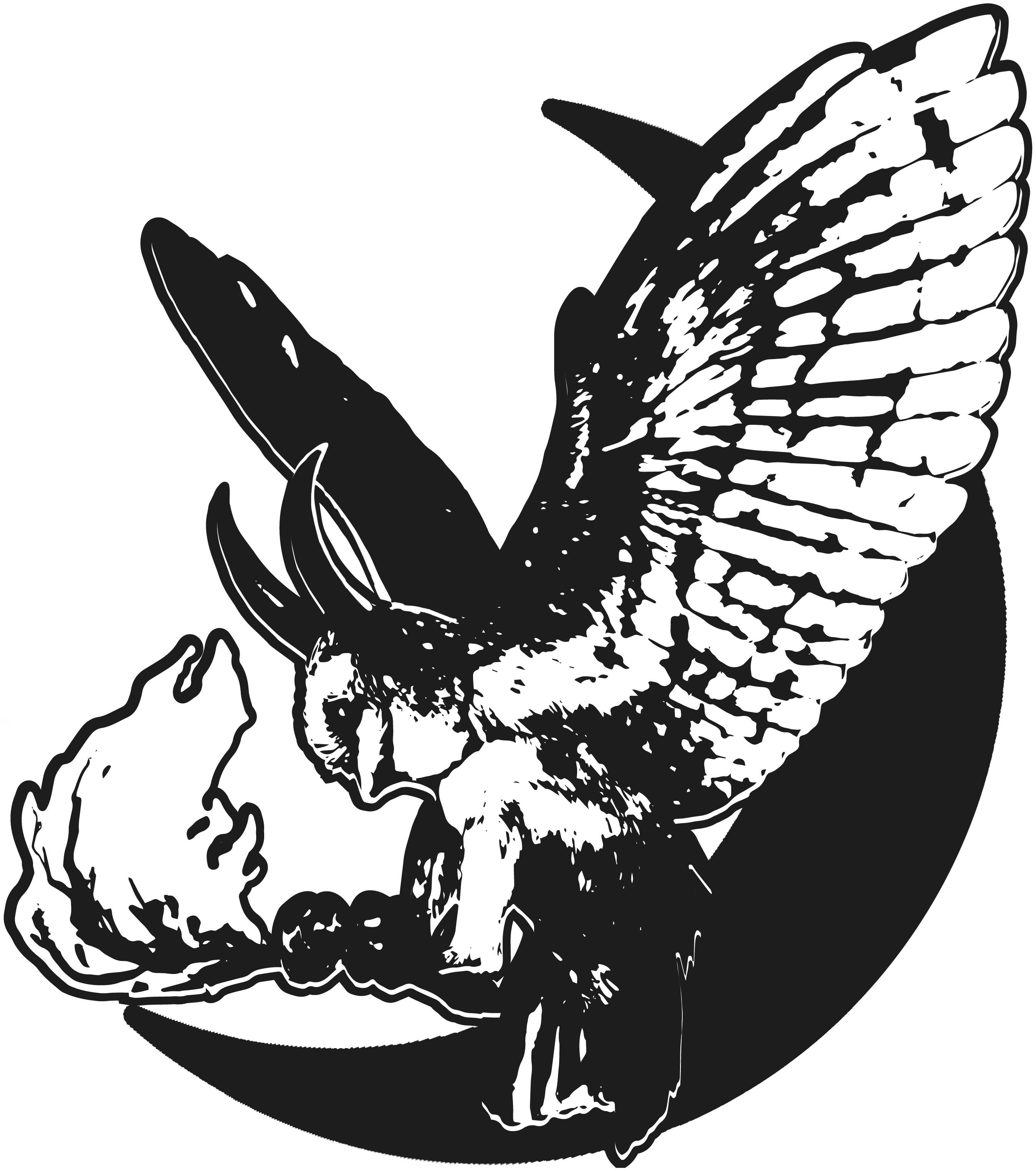 SageFen owl artwork, with wings spread over a crescent moon